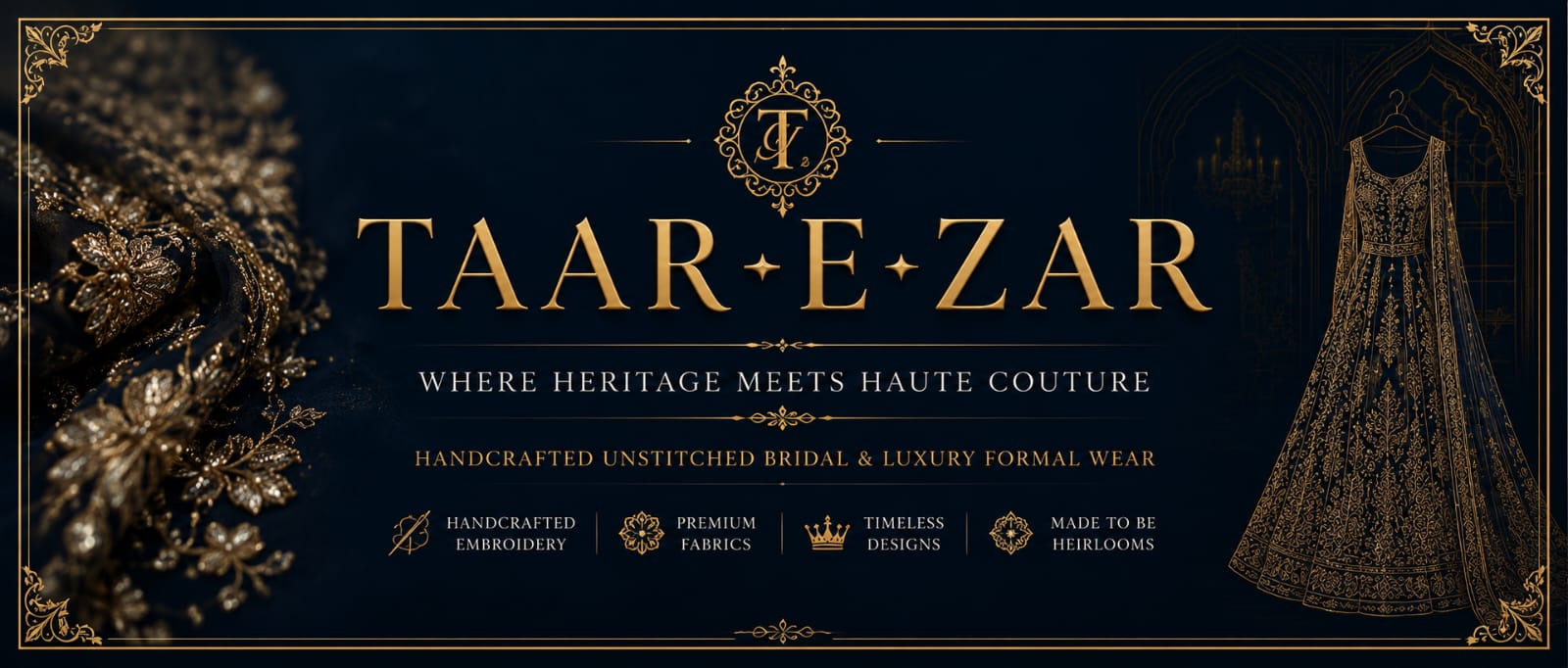 Taar-e-Zar handcrafted bridal couture banner featuring luxury unstitched bridal dresses